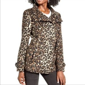 NWT -Thread & Supply Leopard Print Double breast wool blend peacoat jacket Small
